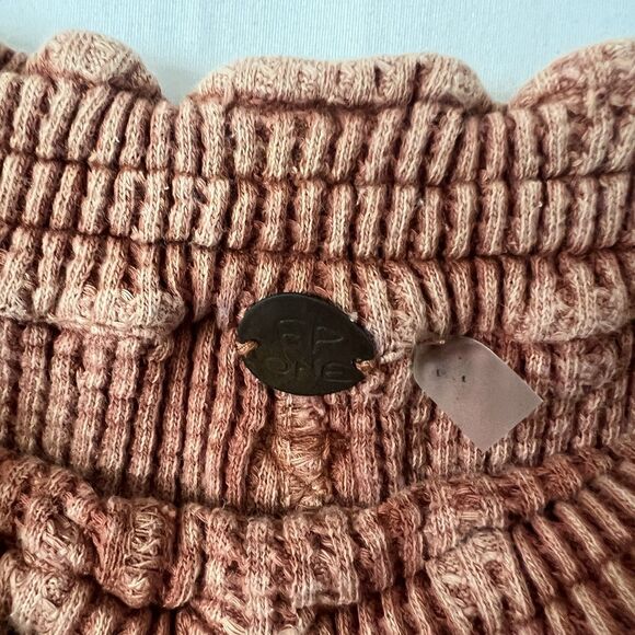 Free People rust waffle shorts paperbag waist contrast Thermal Knit pockets SZ S - Picture 3 of 7